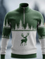 cheap Christmas Animal Outfit-Christmas Men&#039;s Elk Polo Long Sleeve Standing Collar Athleisure Vacation Casual Daily Festival 3D Print Spring Fall Winter Black Green Red