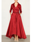 baratos Vestidos de fraque-Mulheres Vestido smoking Linha A Casamento Formal Convidado do casamento Cetim Elegante Vintage Manga 3/4 plissada Até o Tornozelo Lapela Xale