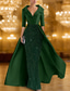 billiga Ballgowns för kvällsbruk-A-linje Golvlång Pärlbroderad Formell klädsel Klänning för brudens mor Kvälls klänningar Balklänning med överkjol Formell klädsel Elegant Silkig Halvlång ärm Tröjkrage Bröllop Formell Satäng med