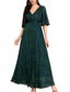 preiswerte Bodenlänge-A-Linie Knöchellanges Hochzeitsgastkleid Formelle Kleider Abendkleid Mutter der Braut Kleid Halblange Ärmel V-Ausschnitt Plus Size Funkeln  Strahlen mit einfarbig