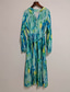 voordelige Elegante bloemenjurken-Dames Halflange jurk Casual jurk Jurk met print Elegant Modieus Modern Dagelijks Buiten Strand Normale pasvorm Grafisch Lange mouw V-hals blauw Lente Herfst