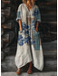 baratos Vestido Boho-Vestido Maxi Feminino Boho Sundress Vestido em A Férias Casual Aniversário Diário Feriado Ajuste Solto Floral Manga Longa Decote em V Amarelo Vermelho Azul Roxo Primavera Outono