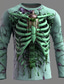 cheap Skull &amp; Bone-Men's 3D Skeleton T Shirt Long Sleeve T shirt 3D Print Crew Neck Shirt Fashion Exaggerated Street Casual Daily Blue Red Green Summer Spring Fall Clothing Apparel S M L XL XXL XXXL