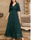 preiswerte Bodenlänge-A-Linie Knöchellanges Hochzeitsgastkleid Formelle Kleider Abendkleid Mutter der Braut Kleid Halblange Ärmel V-Ausschnitt Plus Size Funkeln  Strahlen mit einfarbig
