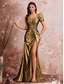 abordables Robes de Soirée Sirène-Sirène Trompette Fourreau Colonne Longueur au sol Robes de Bal Robe de Soirée Tenue de soirée Élégant ancien Éclat Manche Courte Une Épaule Soirée Mariage Satin Extensible avec Froncé Paillettes Fente