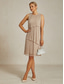 preiswerte abendkleider-Damen Midikleid Shiftkleid Faltenkleid Halterkleid Elegant Party Formell Party Hochzeitsgast Cocktailparty Perlenbesetzt Geschichtet Metallisch Normale Passform Einfarbig Ärmellos Rundhalsausschnitt