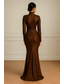 economico Abiti da Sera Sirena-Sirena Tromba Strascico a Terra Abiti da Ballo Abito da Sera Da principessa Abito formale Elegante Setoso Manica Lunga Collo Alto Matrimonio Formale Mantelle Jersey con Glitter Arricciato