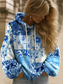 cheap Floral Tops-Women&#039;s Pullover Hoodie Sweatshirt Floral Graphic Elegant Warm Active Long Sleeve Hooded Regular Tops Street Dailywear Casual Patchwork Print Blue Dark Blue Light Blue Spring Fall Winter