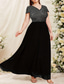 preiswerte Knöchellänge-A-Linie knöchellanges Partykleid Cocktailkleid Hochzeitsgastkleid Mutter der Braut Kleid Kurzarm V-Ausschnitt Schwarzes Kleid Plus Size Funkeln  Strahlen mit Pailletten und Farbblock
