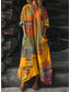 baratos Vestido Boho-Vestido Maxi Feminino Boho Sundress Vestido em A Férias Casual Aniversário Diário Feriado Ajuste Solto Floral Manga Longa Decote em V Amarelo Vermelho Azul Roxo Primavera Outono