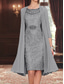 economico Set di abiti per la mamma-Set di Abiti Lunghezza Ginocchio Abito da Sposa per Invitate Abito Madre della Sposa Manica Lunga Girocollo Elegante Semplice Invitate di Matrimonio con Colore Solido