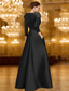 billiga Ballgowns för kvällsbruk-A-linje Golvlång Pärlbroderad Formell klädsel Klänning för brudens mor Kvälls klänningar Balklänning med överkjol Formell klädsel Elegant Silkig Halvlång ärm Tröjkrage Bröllop Formell Satäng med