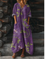 baratos Vestido Boho-Vestido Maxi Feminino Boho Sundress Vestido em A Férias Casual Aniversário Diário Feriado Ajuste Solto Floral Manga Longa Decote em V Amarelo Vermelho Azul Roxo Primavera Outono