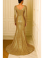 abordables Vestidos de Noche Sirena-Corte Trompeta Sirena Cola de Corte Trajes de gala Vestidos de noche Corte Cenicienta Vestimenta formal Elegante Manga Larga Escote en Pico Boda Formal Vestido rosa Lentejuelas con Fruncido