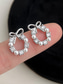 cheap Christmas Accessories-Women&#039;s Pearl Bow Earrings – Elegant Wreath Studs with Crystal Accents, Fashion Jewelry for Ladies &amp; Christmas Gift