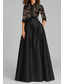 abordables Longueur du plancher-Ligne A Longueur au sol Broderie perlée Robe d'invité de mariage Robe de Cérémonie Robe de Mère de Mariée  Demi Manches Col de chemise Élégant Formel robe demoiselle d honneur Satin avec Noeud(s