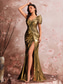 abordables Robes de Soirée Sirène-Sirène Trompette Fourreau Colonne Longueur au sol Robes de Bal Robe de Soirée Tenue de soirée Élégant ancien Éclat Manche Courte Une Épaule Soirée Mariage Satin Extensible avec Froncé Paillettes Fente