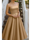 abordables Robes de cocktail-Ligne A Longueur thé Broderie perlée Robe de Cérémonie Robe de la mère de la mariée Robes de Cocktail Robe de Soirée Robes de soirée Élégant Scintillant Style Célébrité manche longue Épaules Dénudées