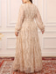 preiswerte Bodenlänge-A-Linie Knöchellänge Kleid für Hochzeitsgäste Abendkleid Brautmutterkleid Langarm V Ausschnitt Übergröße Glanz &amp; Glamour Formeller Abend Hochzeitsfeier Spitze Paillettenbesetzt mit Farbblock