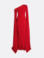 baratos Vestidos de baile-Tubinho Longo Vestido de baile com capa Vestidos de noite Vestido formal Elegante Sedoso Manga Longa Assimétrico Casamento Formal Crepe Esticado com Pregas