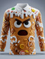 cheap Funny Christmas Outfit-Christmas Men&#039;s Gingerbread Polo Long Sleeve Polo Shirts Lapel Casual Outdoor Athleisure Daily Wear 3D Print Buttons Spring Fall Winter Brown 1 Brown 2 Brown 3