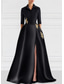 cheap Floor Length-A-Line Floor Length Shirt Dress Formal Dress Evening Gown Half Sleeve Shirt Collar Elegant Formal Wedding Guest Satin Mother of the Bride Dress with Split Front