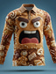 cheap Funny Christmas Outfit-Christmas Men&#039;s Gingerbread Polo Long Sleeve Polo Shirts Lapel Casual Outdoor Athleisure Daily Wear 3D Print Buttons Spring Fall Winter Brown 1 Brown 2 Brown 3