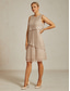 preiswerte abendkleider-Damen Midikleid Shiftkleid Faltenkleid Halterkleid Elegant Party Formell Party Hochzeitsgast Cocktailparty Perlenbesetzt Geschichtet Metallisch Normale Passform Einfarbig Ärmellos Rundhalsausschnitt