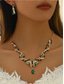 abordables Collar de mujer-Conjunto de joyas de cristal rojo para mujer, elegante collar y aretes de diamantes de imitación con detalles dorados, perfecto para fiestas, bodas. &amp;eventos nocturnos
