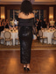 abordables Robes de cocktail-Sirène Trompette Longueur thé Robes de Cocktail Robes de soirée Élégant Sans manches Épaules Dénudées Fête de jardin Mariage Pailleté avec Plis