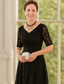 preiswerte Knöchellänge-A-Linie Knöchellänge Partykleid Cocktailkleid Kleid für Hochzeitsgäste Brautmutterkleid Halbarm V Ausschnitt Elegant Schwarzes Kleid Formeller Abend Hochzeitsfeier mit Spitze