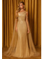 cheap Ball Gown Evening Dresses-Sheath / Column Floor Length Ball Gown with Cape Evening Gown Formal Dress Elegant Vintage Glittering Long Sleeve One Shoulder Formal Wedding Sequined with Glitter Embroidery Shawl 2025