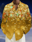 cheap Christmas Light Outfit-Christmas Men&#039;s Snowflake Christmas Light Shirt Button Up Shirt Long Sleeve Fashion Casual Holiday Spring Fall Turndown 3D Print Front One Pocket Linen Like Shirt Red Purple Gold