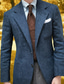 お買い得  ブレザー＆ジャケット-男性用 ツイードブレザー ノッチカラー レトリ／ヴィンテージ ヘリンボーン Blazer ブルー プラスサイズ シングルブレスト 2つボタン