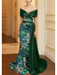 billiga Ballgowns för kvällsbruk-Åtsmitande Golvlång Pärlbroderad Formell klädsel Klänning för brudens mor Kvälls klänningar Balklänning med överkjol Formell klädsel Elegant Vintage glittrande Kortärmad Över axeln Bröllop Formell