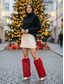 baratos Meias femininas-Aquecedores de pernas de pele sintética para mulheres, protetores de botas de cano alto fofos, acessórios elegantes para fantasias de festa de inverno, roupas de Natal e feriados