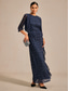 cheap Lace Tops-Women's Lace Shirt Sequins Lace Elegant 3/4 Length Sleeve V Neck Evening Party Wedding Guest Navy Blue Summer Spring Fall Winter
