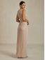 billiga Chiffongklänningar-Dam Maxiklänning Sheath Dress Chiffongklänningar Wrapklänning Elegant Formell cocktail Kvällsfest Bröllopsgäst Cocktailfest Plisserad Glitter Asymmetrisk Normal Ensfärgat Ärmlös V-hals Rosguld