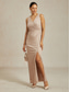 billiga Chiffongklänningar-Dam Maxiklänning Sheath Dress Chiffongklänningar Wrapklänning Elegant Formell cocktail Kvällsfest Bröllopsgäst Cocktailfest Plisserad Glitter Asymmetrisk Normal Ensfärgat Ärmlös V-hals Rosguld