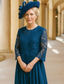 preiswerte Bodenlänge-A-Linie bodenlanges Hochzeitsgastkleid Formelle Kleider Abendgala Brautmutterkleid 3/4-Länge Ärmel Rundhalsausschnitt Elegant Formal Spitze in einfarbig