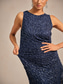 preiswerte Einfaches Kleid-Damen Maxikleid Etui-Kleid Elegant Abendgesellschaft Hochzeitsgast Pailletten Rüsche Glitzer Normale Passform Einfarbig Ärmellos Rundhalsausschnitt Marineblau