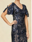 preiswerte Paillettenkleider-Damen Maxikleid Etui-Kleid Elegant Abendgesellschaft Party Pailletten Spitze Ausgehöhlt Normale Passform Blumen Halbarm Rundhalsausschnitt Marineblau