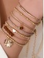 tanie Bransoletka damska-zestaw damskich bransoletek z koralikami w stylu boho – wielorzędowe bransoletki w kolorze złotym i brązowym z akcentami w kształcie serduszek i zawieszek, modna biżuteria na imprezy, festiwale i na co dzień