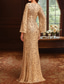 abordables Longueur du plancher-Sirène Trompette Fourreau Colonne Longueur au sol Broderie perlée Robe d'invité de mariage Robe de Cérémonie Robe de Mère de Mariée  manche longue Col en V Élégant ancien Fête Fête Cocktail Soirée