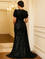 abordables Longueur du plancher-Fourreau Colonne Longueur au sol Broderie perlée Robe d'invité de mariage Robe de Cérémonie Robe de Mère de Mariée  Manche Courte Col en V Élégant ancien Luxueux Soirée Formelle Fête de mariage avec