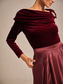 preiswerte Schicke Blusen-Weihnachten Damen Elegante Oberteile Gerafft Elegant Langarm Rundhalsausschnitt U-Boot-Ausschnitt Normale Oberteile Abendgesellschaft Abendkleidung Wein Frühling Herbst Winter