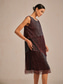 preiswerte Einfaches Kleid-Damen Maxikleid Shiftkleid Elegant Abendgesellschaft Hochzeitsgast Cocktailparty Glitzernd Geschichtet Metallisch Lässiger Schnitt Einfarbig Ärmellos Rundhalsausschnitt Weinrot