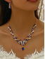 abordables Collar de mujer-Conjunto de joyas de cristal rojo para mujer, elegante collar y aretes de diamantes de imitación con detalles dorados, perfecto para fiestas, bodas. &amp;eventos nocturnos