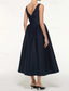 preiswerte Cocktailkleider-A-Linie Tee-Länge Cocktailkleider Partykleider Elegant Ärmellos U-Boot-Ausschnitt Gartenparty Hochzeit Satin mit Falten Tasche