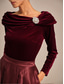 preiswerte Schicke Blusen-Weihnachten Damen Elegante Oberteile Gerafft Elegant Langarm Rundhalsausschnitt U-Boot-Ausschnitt Normale Oberteile Abendgesellschaft Abendkleidung Wein Frühling Herbst Winter